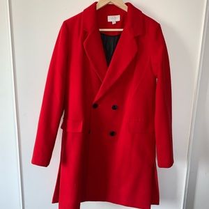 Red winter coat.